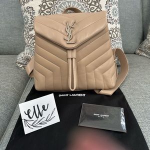❌SOLD❌ YSL LOULOU SMALL BEIGE LEATHER MATELASSE CHEVRON BACKPACK 💗